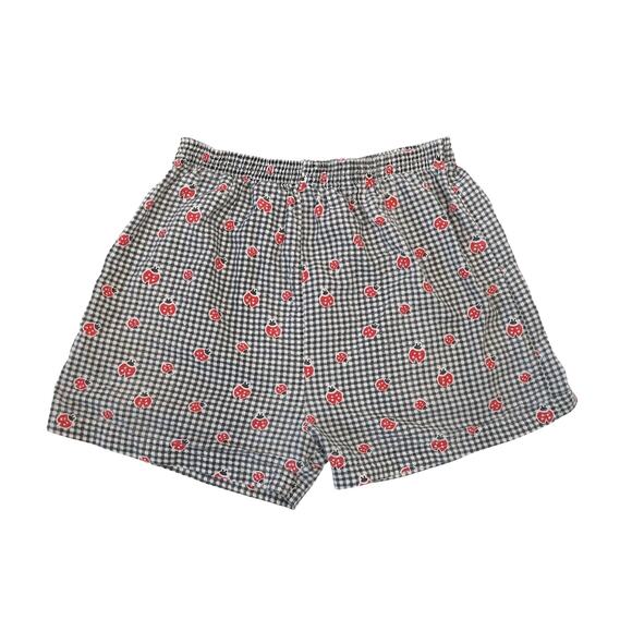Vintage 90s Pooh Disney Grey and White Gingham Ladybug Boxer Shorts S - Picture 1 of 4